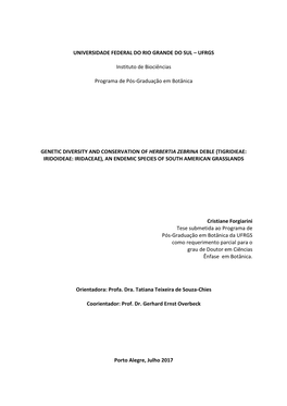 UFRGS Instituto De Biociências Programa De Pós