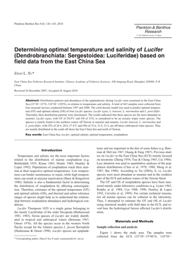 Determining Optimal Temperature and Salinity of Lucifer (Dendrobranchiata: Sergestoidea: Luciferidae) Based on ﬁeld Data from the East China Sea