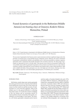 Faunal Dynamics of Gastropods in the Bathonian (Middle Jurassic) Ore-Bearing Clays at Gnaszyn, Kraków-Silesia Homocline, Poland