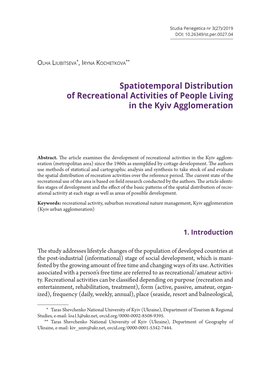 Spatiotemporal Distribution of Recreational Activities of People Living in the Kyiv Agglomeration