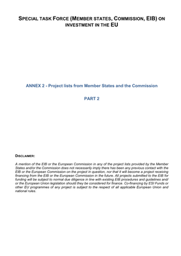 Project Lists from Member States and the Commission