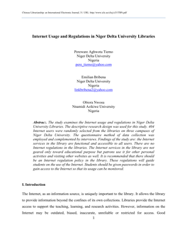 Internet Usage and Regulations in Niger Delta University Libraries