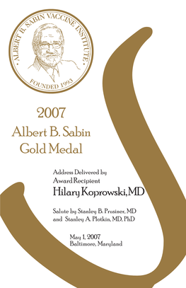 S2007 Albert B. Sabin Gold Medal