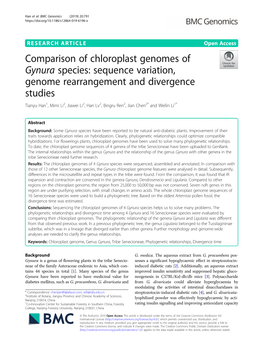 Comparison of Chloroplast Genomes of Gynura Species: Sequence