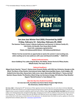 San Jose Jazz Winter Fest 2020, Presented by AARP Friday