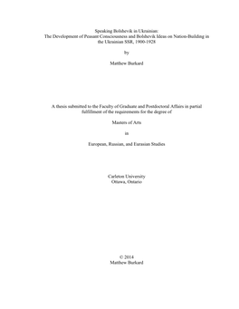 Speaking Bolshevik in Ukrainian: the Development of Peasant Consciousness and Bolshevik Ideas on Nation-Building in the Ukrainian SSR, 1900-1928