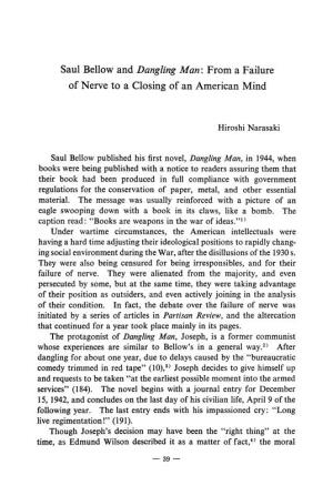 Saul Bellow and Dangling Man: from a Failure of Nerve to a Closing of an American Mind