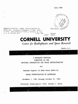 CGRNELL UNIVERSITY Center for Radiophy Sics Mzd Space Research