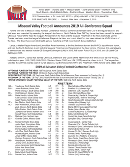 Missouri Valley Football Announces 2019 All-Conference Squad