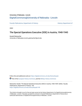 The Special Operations Executive (SOE) in Austria, 1940-1945