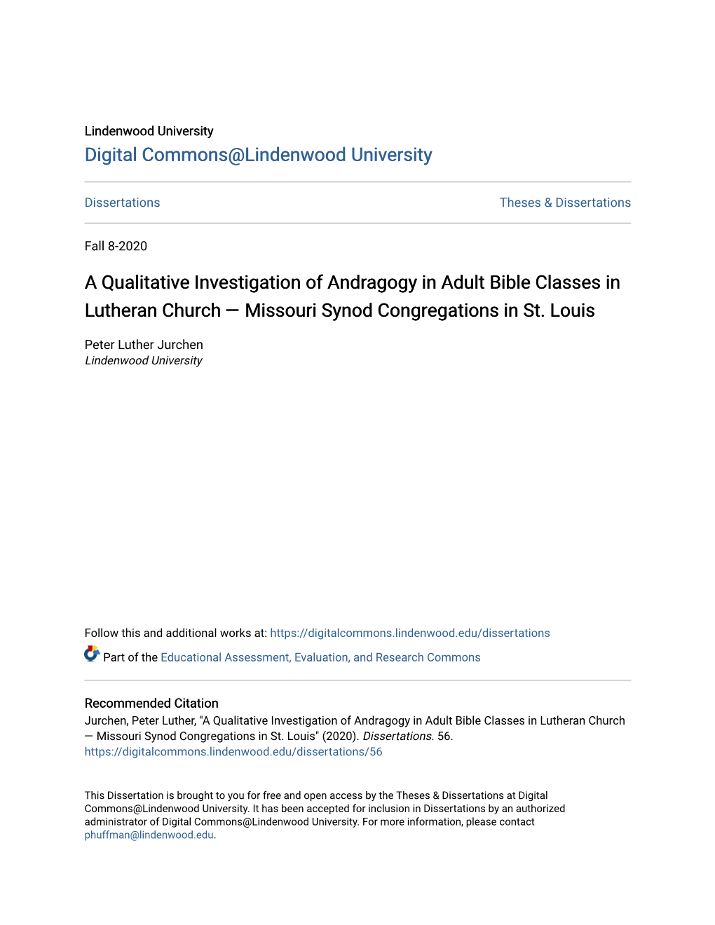 A Qualitative Investigation of Andragogy in Adult Bible Classes in Lutheran Church — Missouri Synod Congregations in St