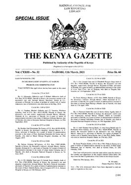 THE KENYA GAZETTE Published by Authority of the Republic of Kenya