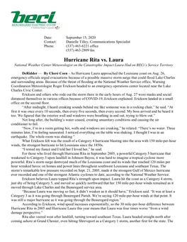 Hurricane Rita Vs. Laura National Weather Center Meteorologist on the Catastrophic Impact Laura Had on Beci’S Service Territory