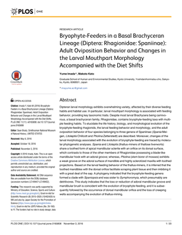 Diptera: Rhagionidae: Spaniinae): Adult Oviposition Behavior and Changes in the Larval Mouthpart Morphology Accompanied with the Diet Shifts