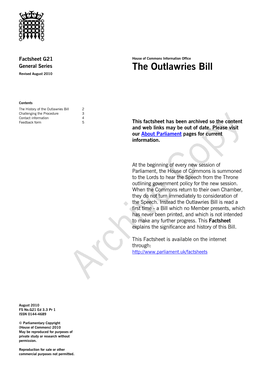 The Outlawries Bill Revised August 2010