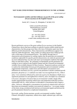 Environmental Variables and Their Influence on Growth of the Great Scallop (Pecten Maximus) in the English Channel