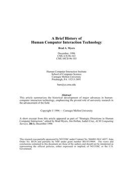 A Brief History of Human Computer Interaction Technology Brad A