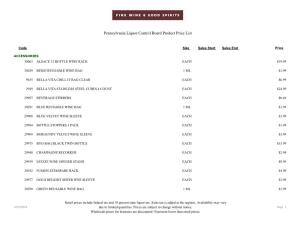 Pennsylvania Liquor Control Board Product Price List