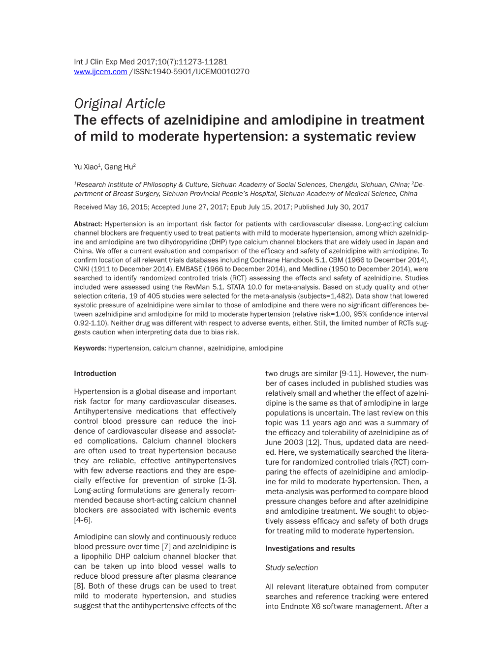 Original Article the Effects of Azelnidipine and Amlodipine in Treatment of Mild to Moderate Hypertension: a Systematic Review