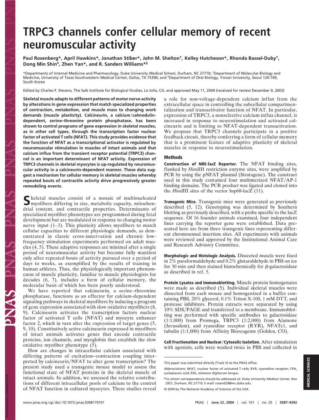 TRPC3 Channels Confer Cellular Memory of Recent Neuromuscular Activity