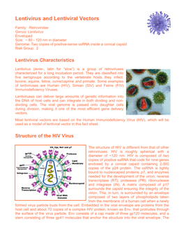 Lentivirus and Lentiviral Vectors Fact Sheet
