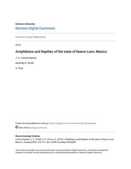 Amphibians and Reptiles of the State of Nuevo Leon, Mexico