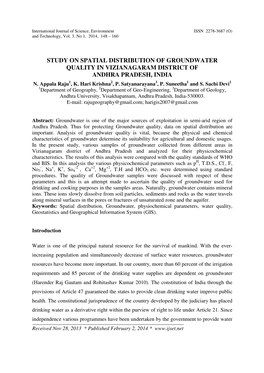 Study on Spatial Distribution of Groundwater Quality in Vizianagaram District of Andhra Pradesh, India N