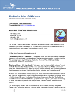 The Modoc Tribe of Oklahoma (Oklahoma Social Studies Standards, OSDE)