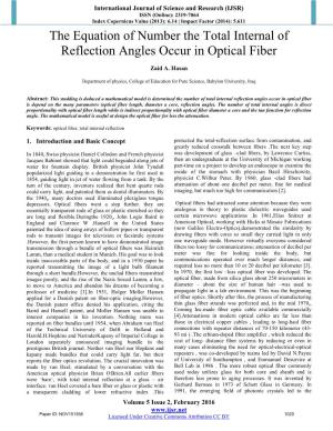 The Equation of Number the Total Internal of Reflection Angles Occur in Optical Fiber