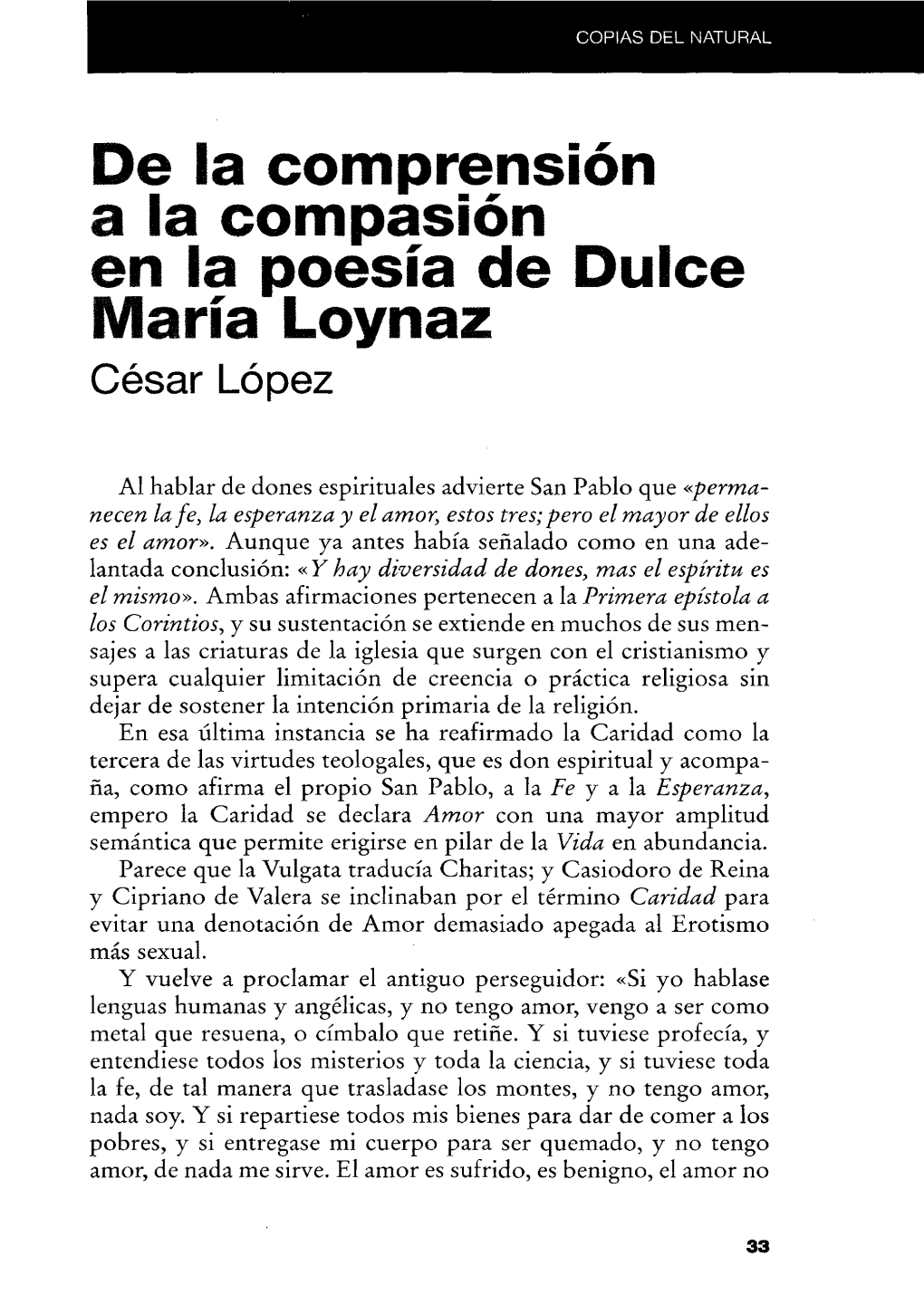 De La Comprensión a La Compasión En La Poesía De Dulce María Loynaz César López