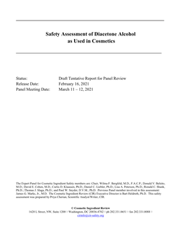 Safety Assessment of Diacetone Alcohol As Used in Cosmetics