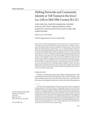 Shifting Networks and Community Identity at Tell Tayinat in the Iron I (Ca
