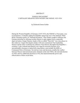 Abstract Subtle Socialism? Capitalist Disaffection Within the Nsdap, 1925-1934