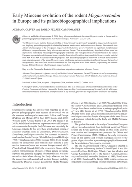 Early Miocene Evolution of the Rodent Megacricetodon in Europe and Its Palaeobiogeographical Implications