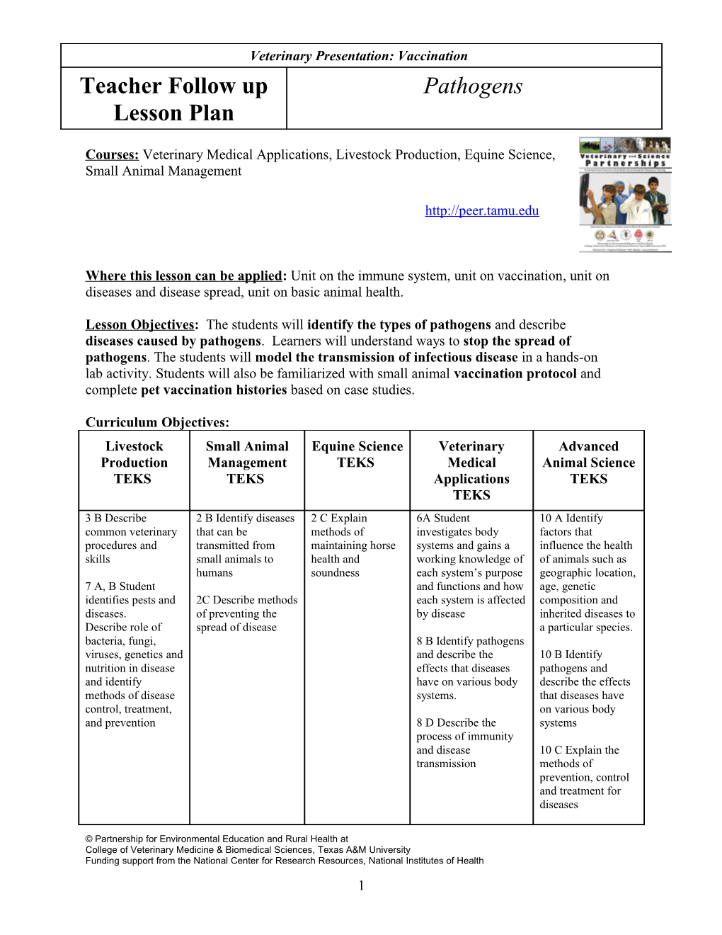 Vaccination Pathogens Lesson Plan