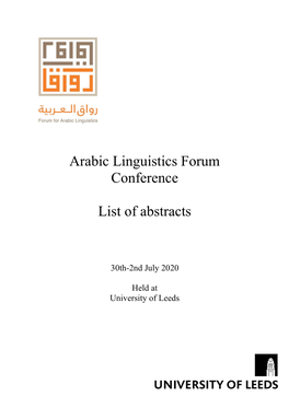 Arabic Linguistics Forum Conference List of Abstracts