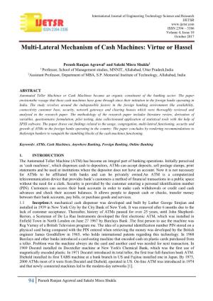 Multi-Lateral Mechanism of Cash Machines: Virtue Or Hassel