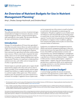 An Overview of Nutrient Budgets for Use in Nutrient Management Planning1 Amy L