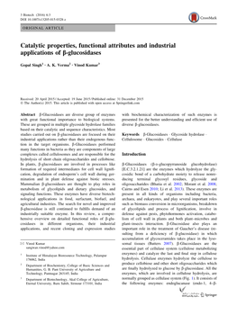 Catalytic Properties, Functional Attributes and Industrial Applications of B-Glucosidases