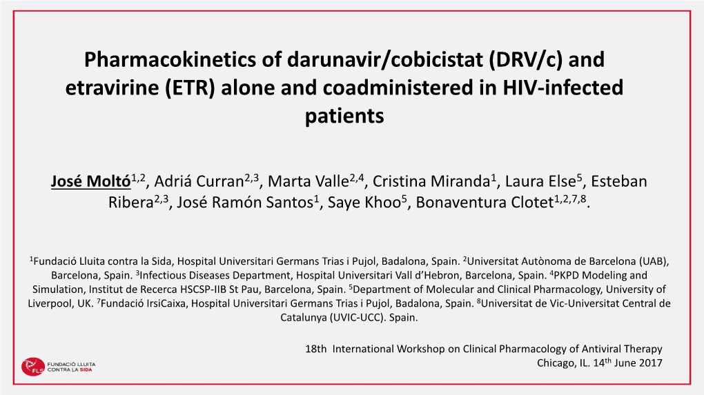 And Etravirine (ETR) Alone and Coadministered in HIV-Infected Patients
