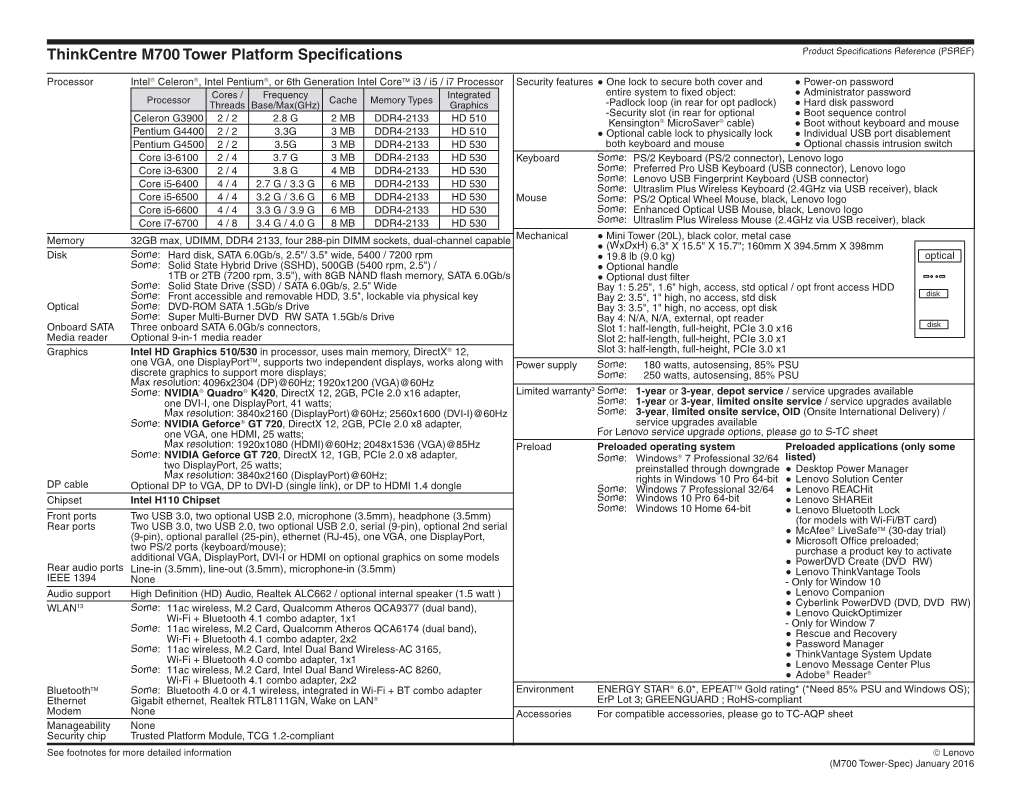 thinkcentre-m700-tower-platform-specifications-product-specifications