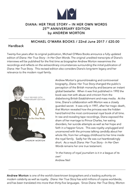 DIANA: HER TRUE STORY – in HER OWN WORDS 25TH ANNIVERSARY EDITION by ANDREW MORTON