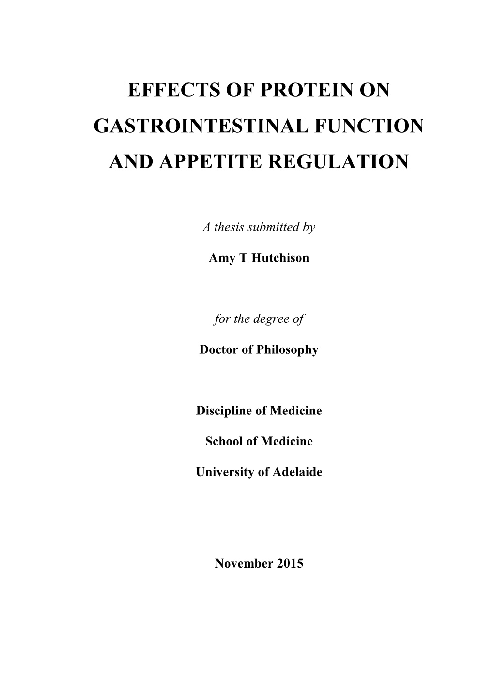 Effects of Protein on Gastrointestinal Function and Appetite Regulation