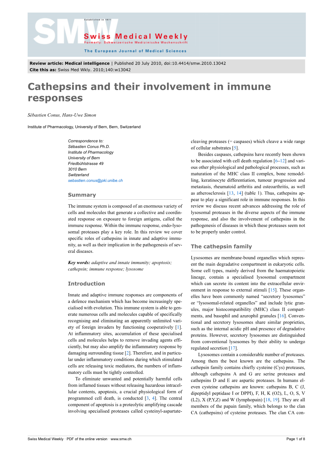 Cathepsins and Their Involvement in Immune Responses