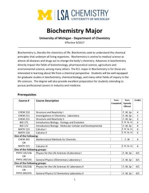Biochemistry Major University of Michigan - Department of Chemistry Effective 9/2017 ______