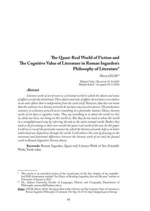 The Quasi-Real World of Fiction and the Cognitive Value Of