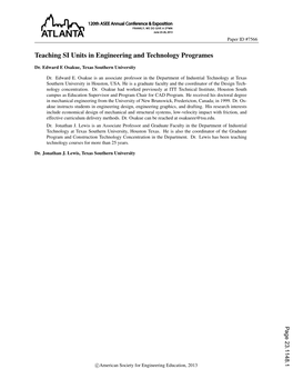 Teaching SI Units in Engineering and Technology Programes