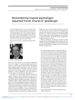 Remembering Tropical Psychology's Departed Friend: Charles D