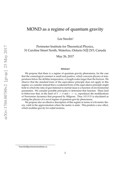 MOND As a Regime of Quantum Gravity Arxiv:1704.00780V2 [Gr-Qc]