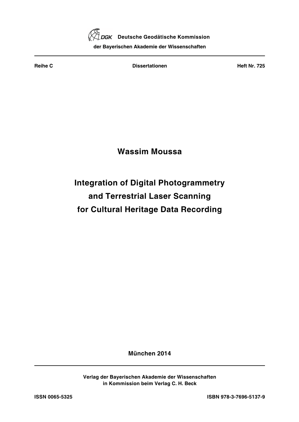 Wassim Moussa Integration of Digital Photogrammetry and Terrestrial